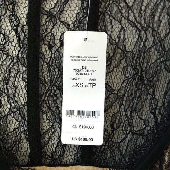NWT Bebe Multi Media Lace Midi Dress Black Nude - Picture 7 of 8